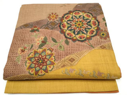 平和屋着物●中国三大刺繍　スワトウ相良刺繍　総刺繍　太鼓柄袋帯　紬地　正倉院花文　正絹　逸品　CABH4908hy