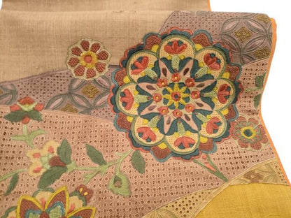 平和屋着物●中国三大刺繍　スワトウ相良刺繍　総刺繍　太鼓柄袋帯　紬地　正倉院花文　正絹　逸品　CABH4908hy