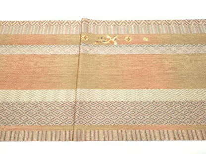 平和屋着物●ひなや工房　くむ・あむ・おる　伊豆蔵明彦　太鼓柄袋帯　総刺繍　向かい鳥花文　金糸　正絹　逸品　CABH4914hy