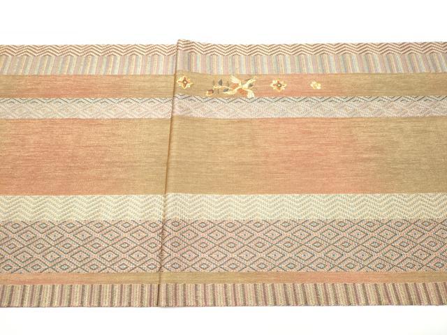 平和屋着物●ひなや工房　くむ・あむ・おる　伊豆蔵明彦　太鼓柄袋帯　総刺繍　向かい鳥花文　金糸　正絹　逸品　CABH4914hy