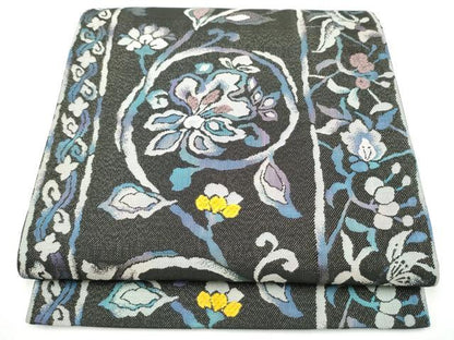 平和屋着物●六通柄袋帯　モール　花唐草文　貳重経織　金糸　正絹　逸品　CABH4916hy