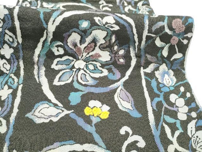 平和屋着物●六通柄袋帯　モール　花唐草文　貳重経織　金糸　正絹　逸品　CABH4916hy