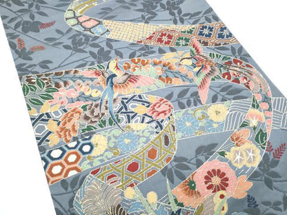 平和屋着物●西陣　白綾苑大庭　六通柄袋帯　花鳥文　金糸　正絹　逸品　CABH4918hy