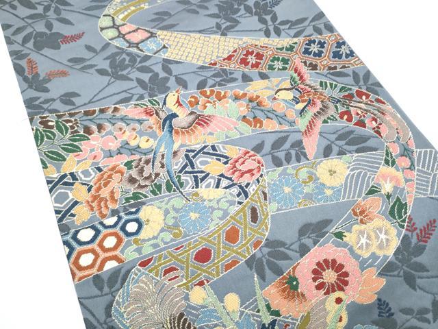 平和屋着物●西陣　白綾苑大庭　六通柄袋帯　花鳥文　金糸　正絹　逸品　CABH4918hy