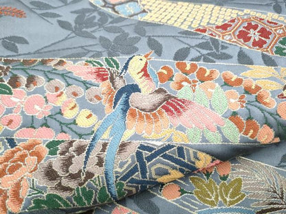 平和屋着物●西陣　白綾苑大庭　六通柄袋帯　花鳥文　金糸　正絹　逸品　CABH4918hy