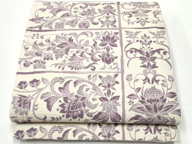 平和屋着物●両面　両方向　全通柄袋帯　藍　蜀江花文　銀sに　正絹　逸品　CABH4923hy