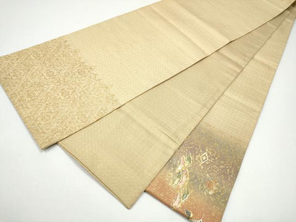 平和屋着物●太鼓柄袋帯　刺繍　飛鶴草花文　金彩　正絹　逸品　CABH4932hy