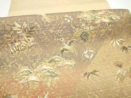 平和屋着物●太鼓柄袋帯　刺繍　飛鶴草花文　金彩　正絹　逸品　CABH4932hy
