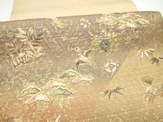 平和屋着物●太鼓柄袋帯　刺繍　飛鶴草花文　金彩　正絹　逸品　CABH4932hy