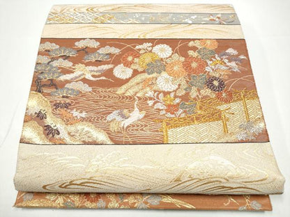 平和屋着物●六通柄袋帯　綴れ　飛鶴花文　金銀糸　正絹　逸品　CABH4933hy