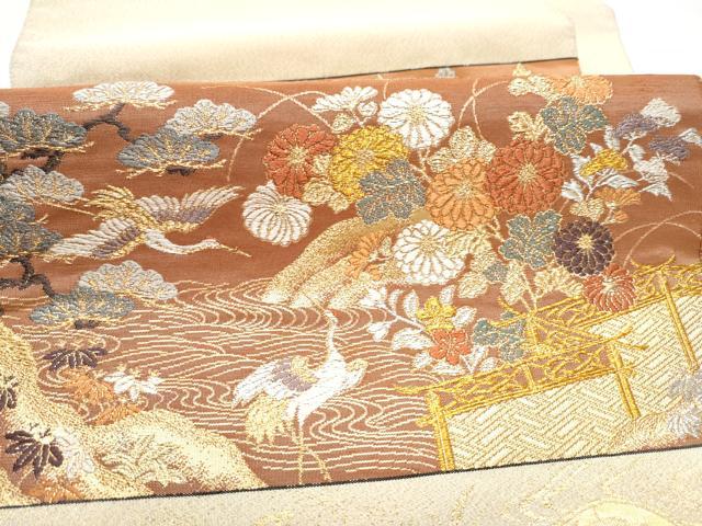 平和屋着物●六通柄袋帯　綴れ　飛鶴花文　金銀糸　正絹　逸品　CABH4933hy