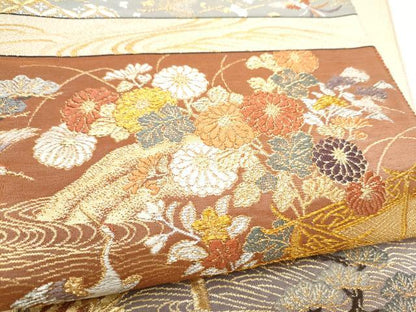 平和屋着物●六通柄袋帯　綴れ　飛鶴花文　金銀糸　正絹　逸品　CABH4933hy