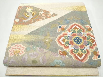 平和屋着物●爪掻き本綴れ　太鼓柄袋帯　裂取唐草文　金銀糸　正絹　逸品　CABH4935hy