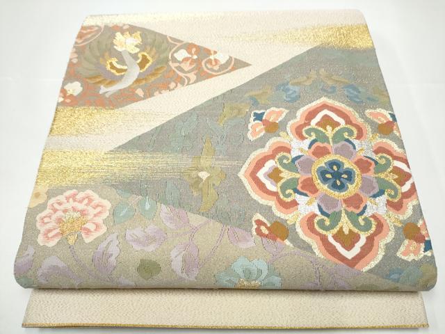 平和屋着物●爪掻き本綴れ　太鼓柄袋帯　裂取唐草文　金銀糸　正絹　逸品　CABH4935hy