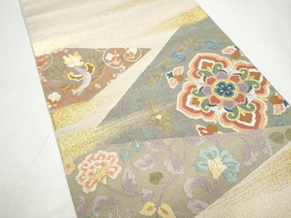 平和屋着物●爪掻き本綴れ　太鼓柄袋帯　裂取唐草文　金銀糸　正絹　逸品　CABH4935hy