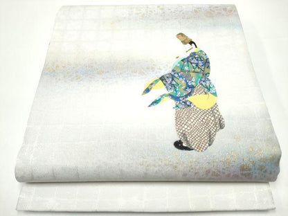 平和屋着物●太鼓柄袋帯　パッチワーク　人物文　金通し地　正絹　逸品　CABH4936hy