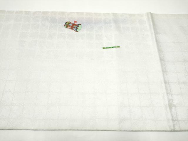 平和屋着物●太鼓柄袋帯　パッチワーク　人物文　金通し地　正絹　逸品　CABH4936hy