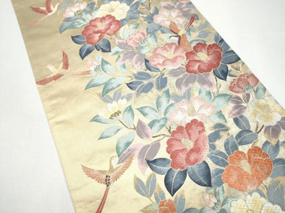 平和屋着物●六通柄袋帯　花鳥文　金糸　引箔　正絹　逸品　CABH4940hy