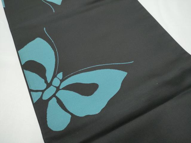 平和屋着物●世界的人形師　辻村寿三郎　ジュサブロー　六通柄袋帯　舞蝶文　黒地　正絹　逸品　CABH4947hy