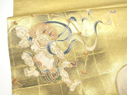 平和屋着物●太鼓柄袋帯　作家物　風神雷神図　金糸　正絹　逸品　CABH4949hy