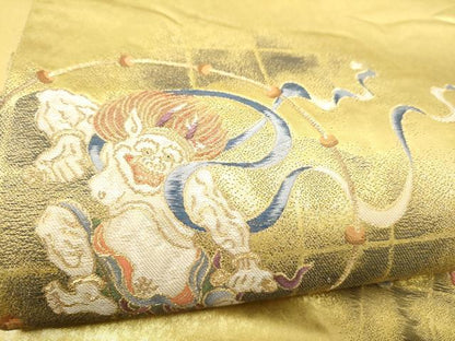 平和屋着物●太鼓柄袋帯　作家物　風神雷神図　金糸　正絹　逸品　CABH4949hy