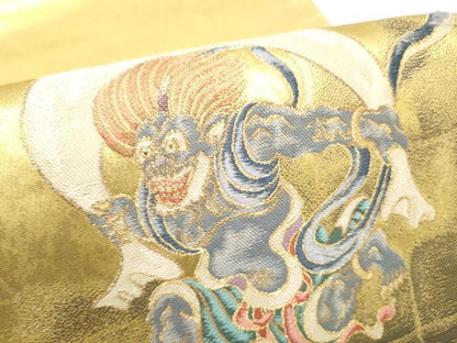 平和屋着物●太鼓柄袋帯　作家物　風神雷神図　金糸　正絹　逸品　CABH4949hy