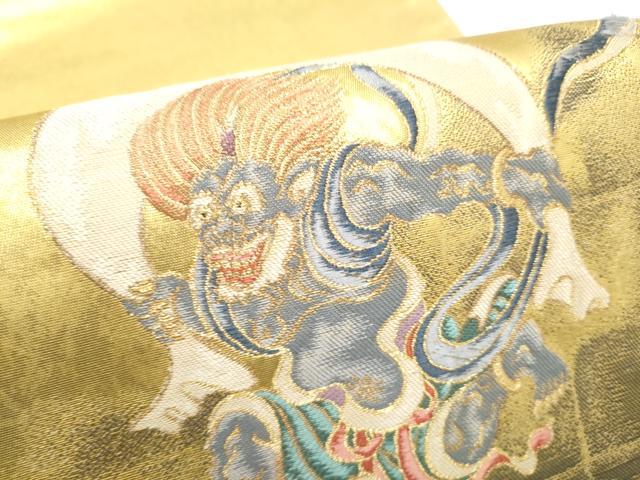 平和屋着物●太鼓柄袋帯　作家物　風神雷神図　金糸　正絹　逸品　CABH4949hy
