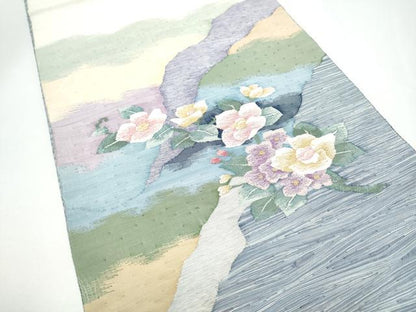 平和屋着物●太鼓柄袋帯　すくい織　枝花文　金銀糸　正絹　逸品　CABH4959hy