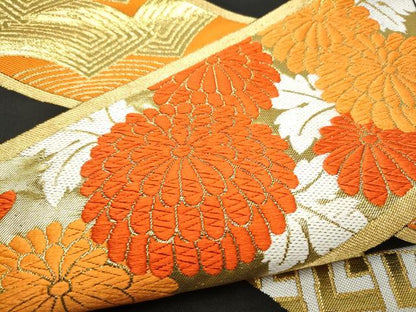 平和屋着物●西陣　川島織物　六通柄　本袋帯　唐織　吉祥花文　黒地　金糸　正絹　逸品　CABH4960hy