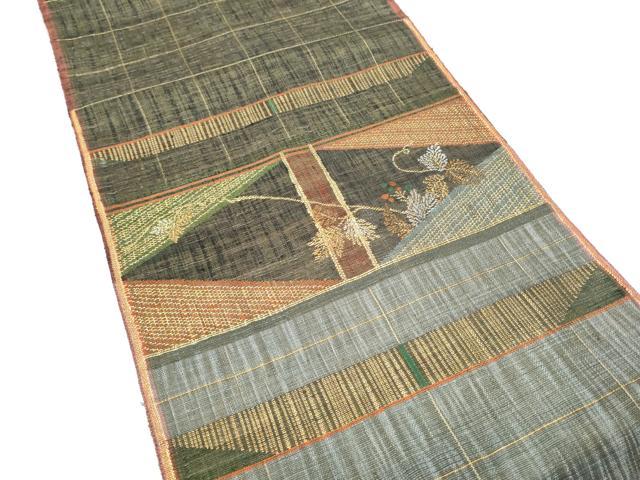 平和屋着物●西陣　老舗　渡文謹製　手織　真綿紬　両面　太鼓柄袋帯　葡萄蔦の葉文　金銀糸　正絹　逸品　CABH4967hy