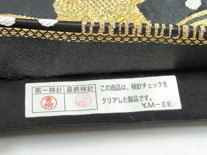 平和屋着物●六通柄袋帯　鯉　流水舞葉文　黒地　金銀糸　正絹　逸品　CABH4973hy