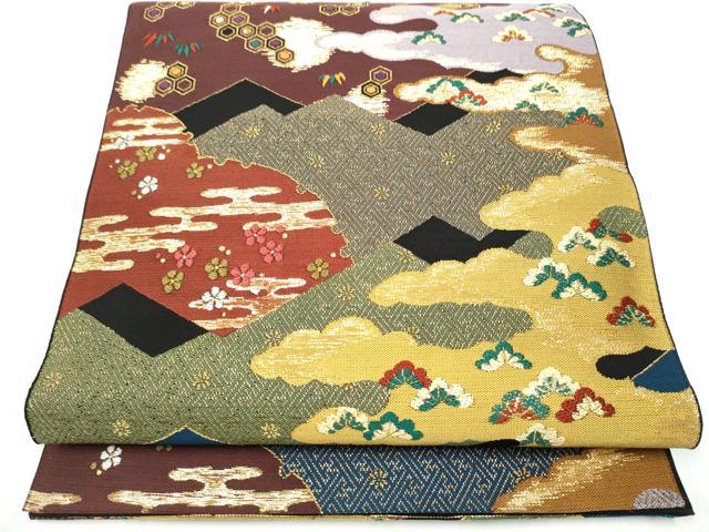 平和屋着物●河崎工房　河崎晴生　六通柄　本袋帯　雲取り松竹梅　黒地　金糸　正絹　逸品　CABH4979hy