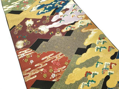 平和屋着物●河崎工房　河崎晴生　六通柄　本袋帯　雲取り松竹梅　黒地　金糸　正絹　逸品　CABH4979hy