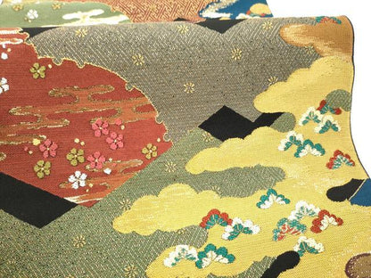 平和屋着物●河崎工房　河崎晴生　六通柄　本袋帯　雲取り松竹梅　黒地　金糸　正絹　逸品　CABH4979hy
