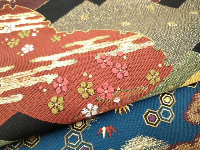 平和屋着物●河崎工房　河崎晴生　六通柄　本袋帯　雲取り松竹梅　黒地　金糸　正絹　逸品　CABH4979hy