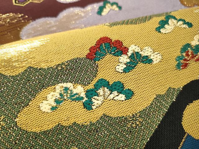 平和屋着物●河崎工房　河崎晴生　六通柄　本袋帯　雲取り松竹梅　黒地　金糸　正絹　逸品　CABH4979hy