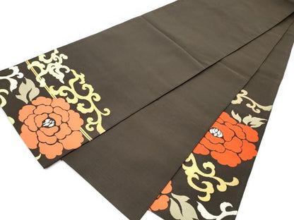平和屋着物●爪掻き本綴れ　太鼓柄袋帯　牡丹唐草文　金銀糸　正絹　逸品　CABH4981hy