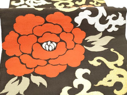 平和屋着物●爪掻き本綴れ　太鼓柄袋帯　牡丹唐草文　金銀糸　正絹　逸品　CABH4981hy