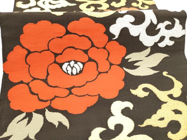 平和屋着物●爪掻き本綴れ　太鼓柄袋帯　牡丹唐草文　金銀糸　正絹　逸品　CABH4981hy