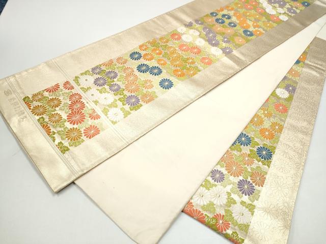 平和屋着物●西陣河村織物謹製・手織り　六通柄袋帯　菊錦刺繍文　金糸　正絹　逸品　CABH4991hy