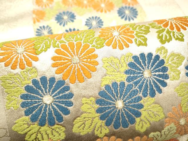 平和屋着物●西陣河村織物謹製・手織り　六通柄袋帯　菊錦刺繍文　金糸　正絹　逸品　CABH4991hy