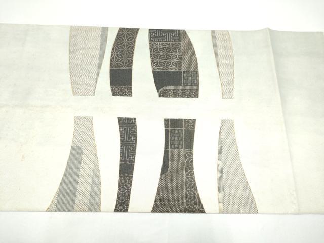 平和屋着物●太鼓柄袋帯　本場大島紬再織　幾何学花文　金彩　証紙付き　正絹　逸品　CABH4992hy