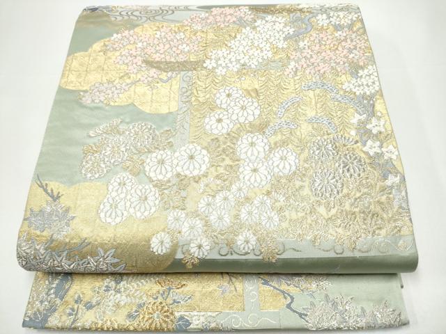 平和屋着物●六通柄袋帯　唐織　流水花文　金銀糸　正絹　逸品　CABH4994hy