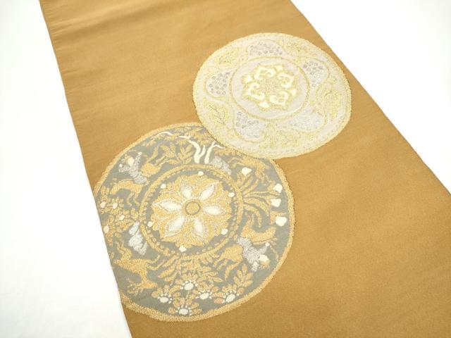 平和屋着物●爪掻き本綴れ　太鼓柄袋帯　絵皿花文　金銀糸　正絹　逸品　CABH4999hy