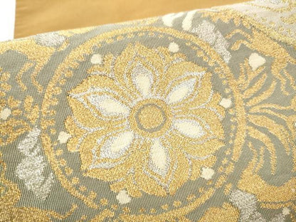 平和屋着物●爪掻き本綴れ　太鼓柄袋帯　絵皿花文　金銀糸　正絹　逸品　CABH4999hy