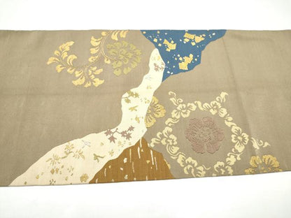 平和屋着物●爪掻き本綴れ　太鼓柄袋帯　更紗花唐草文　金糸　正絹　逸品　CABH5000hy