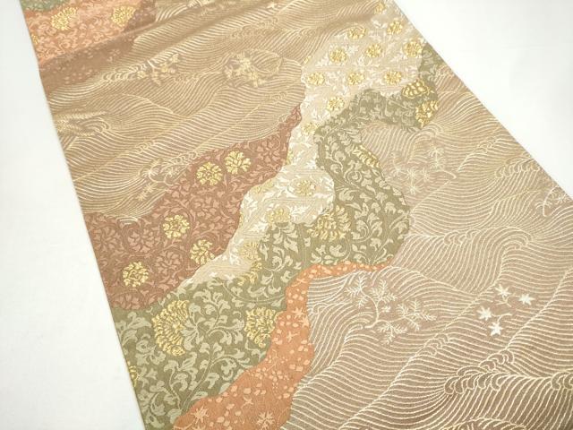 平和屋着物●六通柄袋帯　唐織　流水花文　金糸　正絹　逸品　CABH5001hy