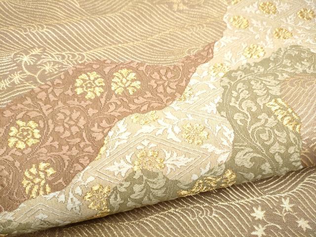 平和屋着物●六通柄袋帯　唐織　流水花文　金糸　正絹　逸品　CABH5001hy