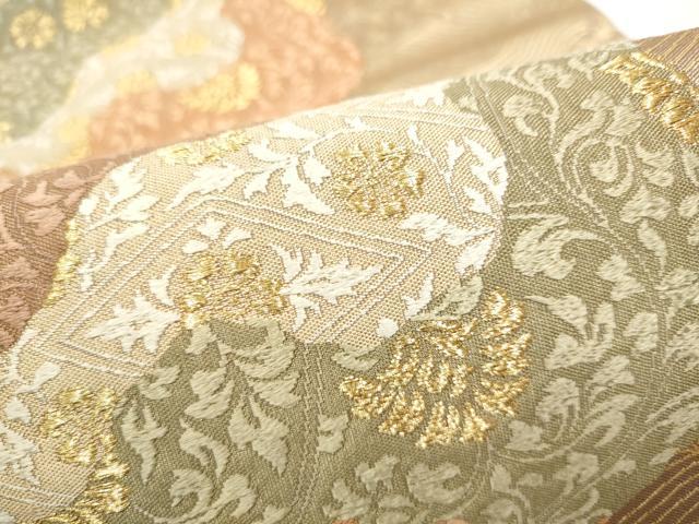 平和屋着物●六通柄袋帯　唐織　流水花文　金糸　正絹　逸品　CABH5001hy