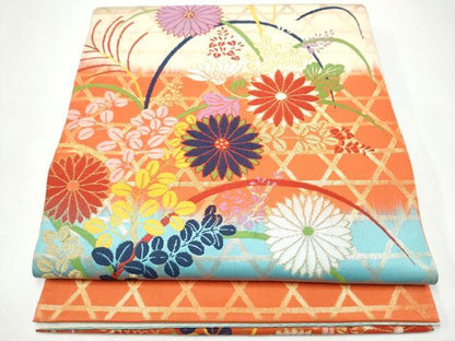 平和屋着物●桝屋高尾　太鼓柄　本袋帯　籠目菊文　金糸　正絹　逸品　CABH5006hy